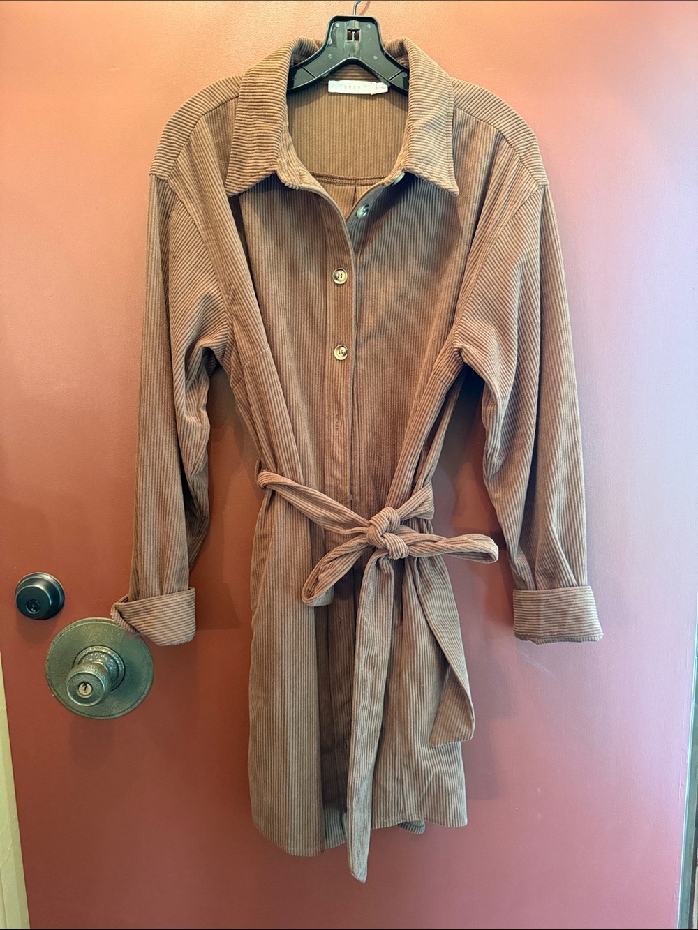 Lush Corduroy Belted Robe - Mauve Brown